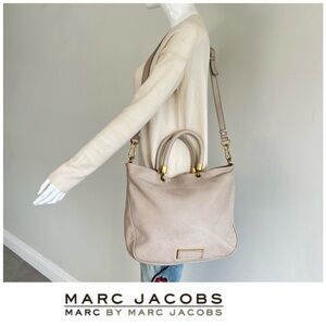 MARC by MARC JACOBS Oat Cream Pebbled Leather Crossbody  Shoulder Tote Hobo Bag